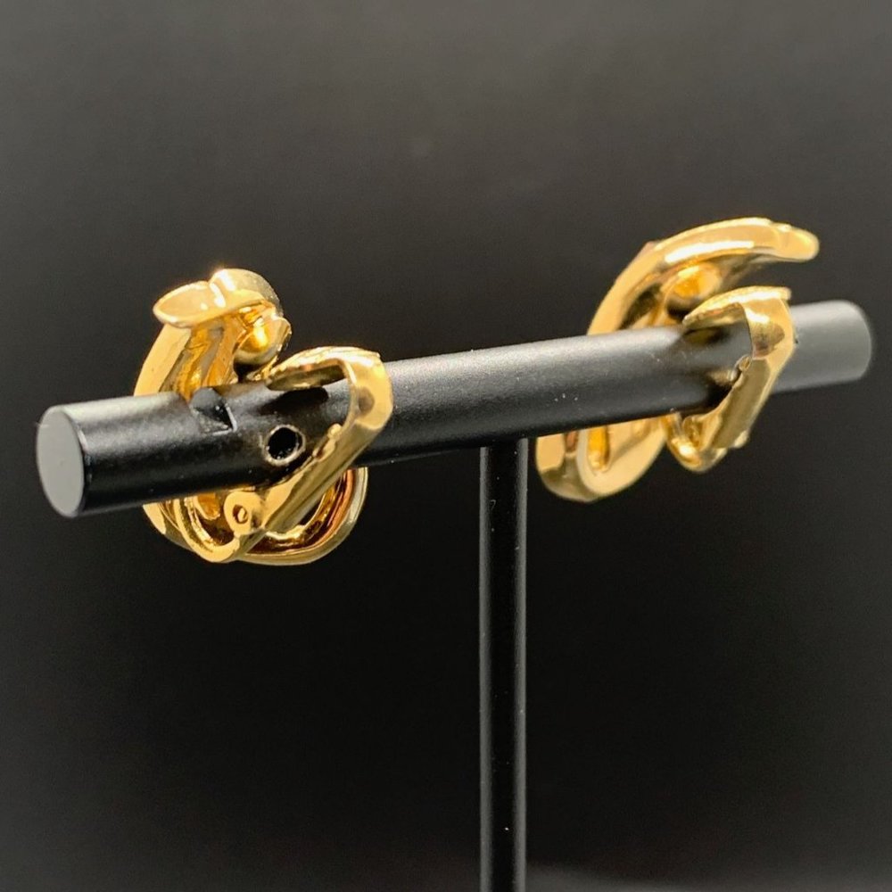 NOS D'Orlan Vintage Gold Plated Brown Crystal Baguette Clip On Earrings 1" - Picture 4 of 5